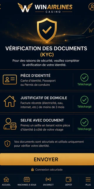 Téléversement des documents KYC dans l'espace compte Winairlines